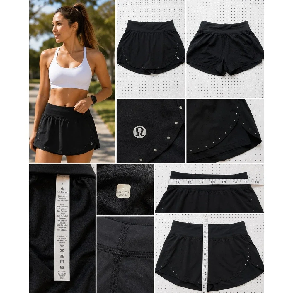 Lululemon Find Your Pace Short 3 Black High Rise Running Shorts LW7CP7S Size 6